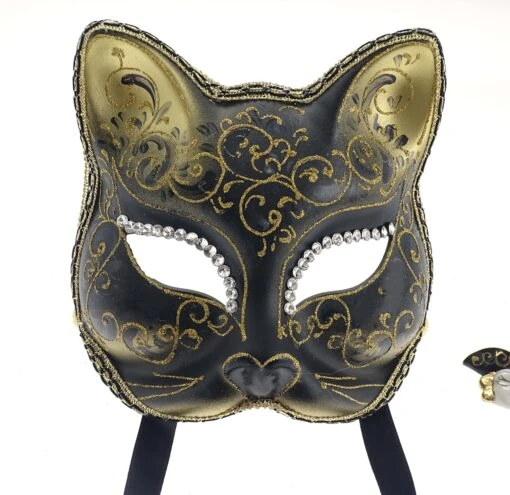 Black Face Mask Gatto Lusso Con Swarovski