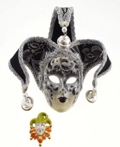 Small Black And Silver Jolly Con Volto In Ceramic Mask