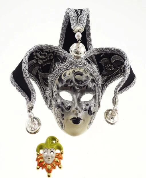 Small Black And Silver Jolly Con Volto In Ceramic Mask