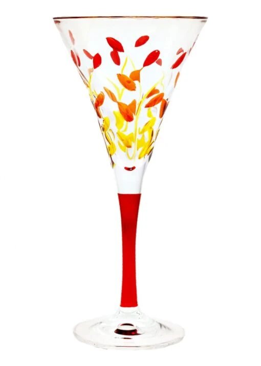 Red Stem Multi Colours Laurus Design Wine Glass