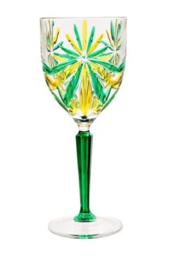Green Stem, Yellow/Green Oasis Design Wine Glass