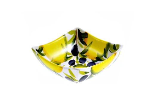 Small Lemon And Olive Square Ceramic Bowl
