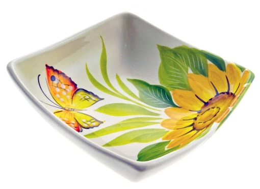 Medium Butterfly And Sunflower Square Ceramic Bowl
