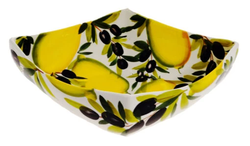 Lemon And Olives Design Italian Square Ceramic Bowl