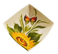 Italian Sunflower And Butterfly Design Square Bowl