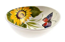 LARGE Size Sunflower And Butterfly Design Ceramic Italian Bowl