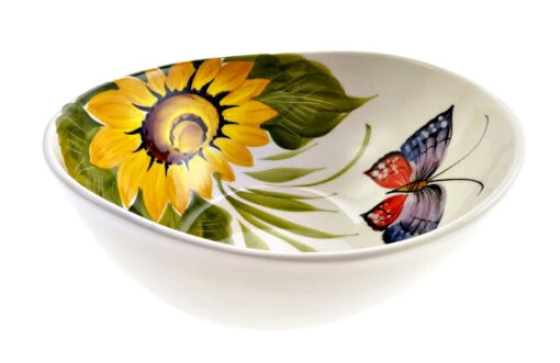 LARGE Size Sunflower And Butterfly Design Ceramic Italian Bowl