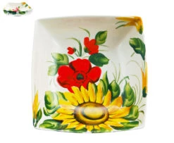 Sunflower And Poppy Square Ceramic Bowl