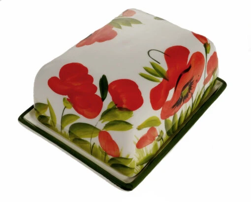 Large Poppy Design Butter Dish