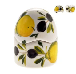 Lemon And Olive Design Two In One Italian Ceramic Cruet Set