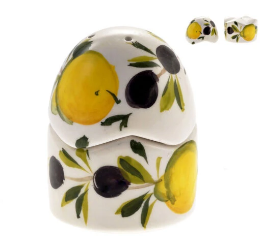 Lemon And Olive Design Two In One Italian Ceramic Cruet Set