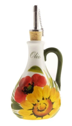 Sunflower And Poppies Design Ceramic Italian Oil Pourer