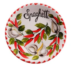 Medium Garlic And Chilli Pepper Design Ceramic Italian Spaghetti Bowl