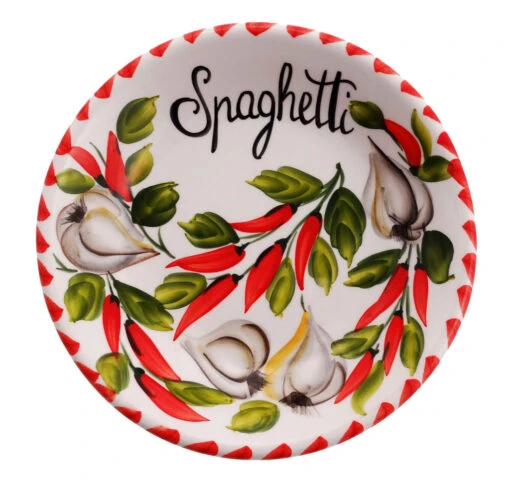 Medium Garlic And Chilli Pepper Design Ceramic Italian Spaghetti Bowl