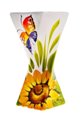 ‘SMALL’ Size Italian Ceramic Butterfly And Sunflower Design Vase