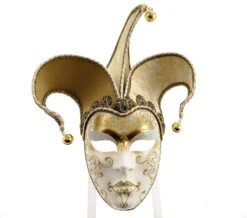 White And Gold Colour Volto Tricorno Brillantini Venetian Mask