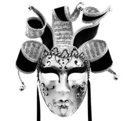 Black And Silver Dama 5 Ricci Carte Venetian Mask