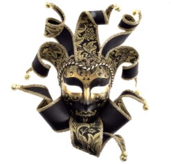 Gold, Silver And Black Colour Dama 8 Ricci Brillantini Venetian Mask