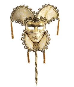 Cream And Gold Colours Casanova Con Bastone Venetian Mask